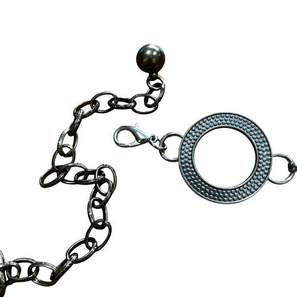 Ladies vintage Y2K chain belt textured geometric silver brass rings rectangles - Picture 5 of 6